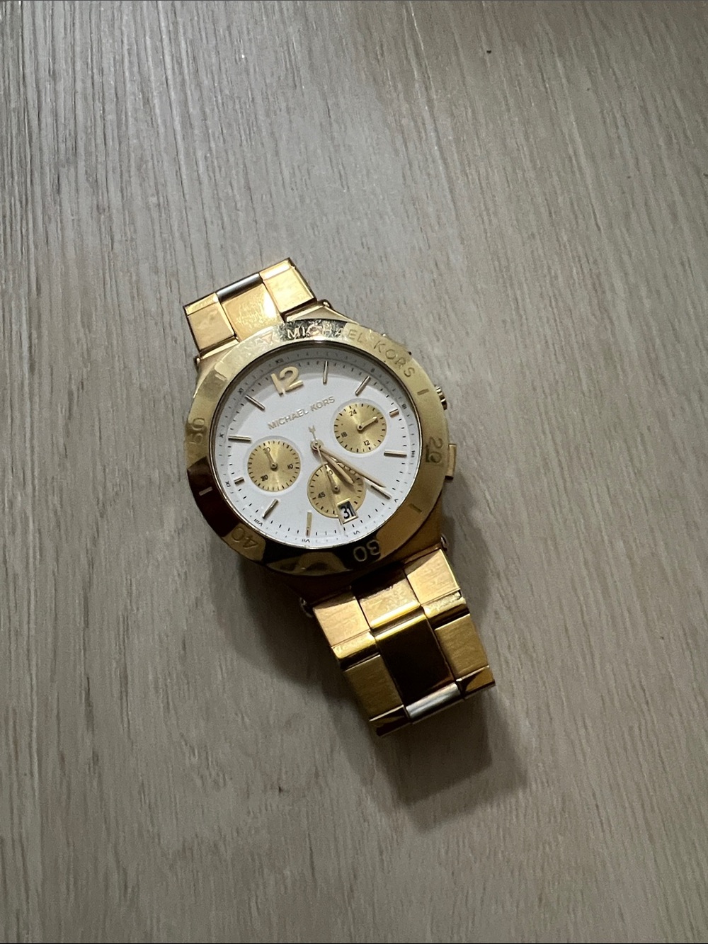 Michael Kors Gold and White Chronograph Bracelet Watch